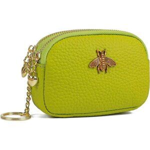 Women Leather Coin Purse Copper, Yellow Green